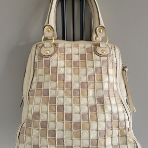 Isabella Fiore Cream Checkered Design Shoulder Bag 13x13x4